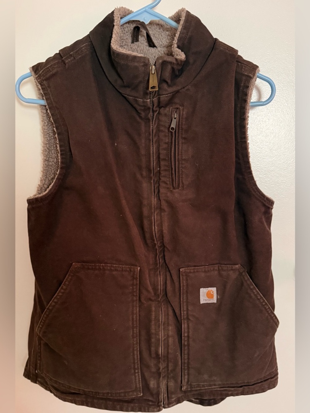 Carhartt Tan/Brown Sherpa-Lined Vest with Logo Patch
